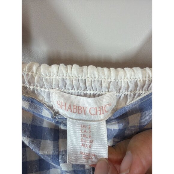 Shabby Chic Blue Checkered Dress SZ S Ruffled Sleeves Gingham Tiered Cottagecore - Picture 2 of 8